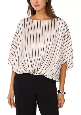 Women's 3/4 Sleeve Stripe Tuck Front Blouse