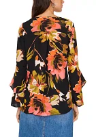 Women's 3/4 Ruffle Sleeve V-Neck Blouse