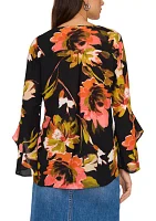 Women's 3/4 Ruffle Sleeve V-Neck Blouse