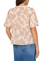 Women's Puff Sleeve Floral Split Neck Blouse