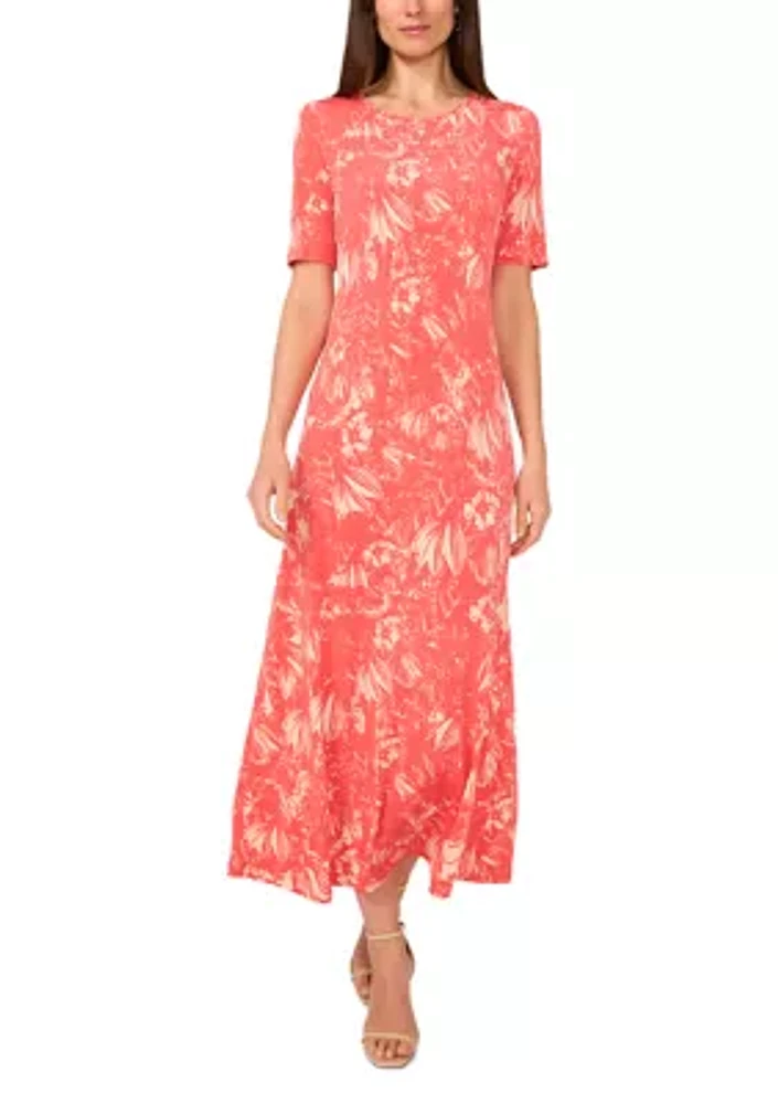 Women's Short Sleeve Floral Midi Dress