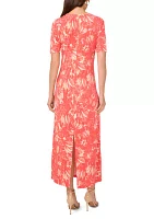 Women's Short Sleeve Floral Midi Dress