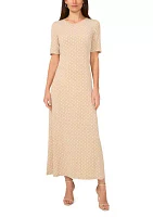 Women's Short Sleeve Dot Print Midi Dress