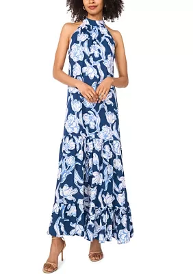Women's Floral Printed Halter Chalis Dress