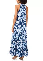 Women's Floral Printed Halter Chalis Dress