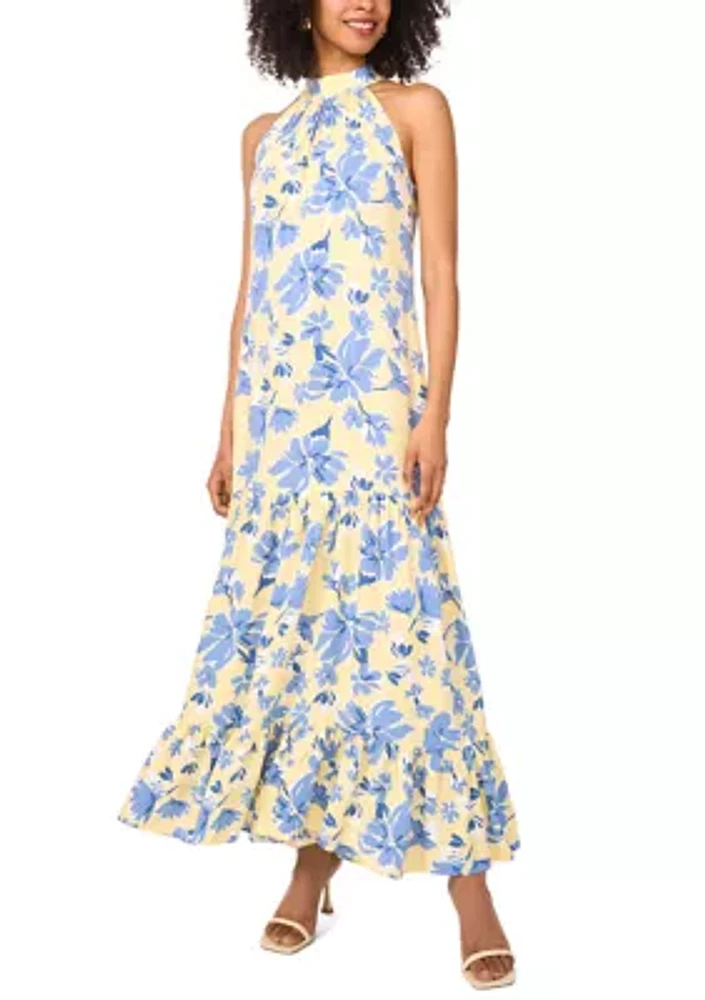 Women's Floral Printed Halter Chalis Dress