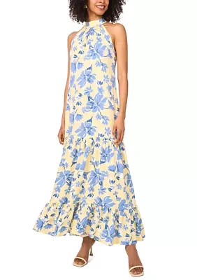 Women's Floral Printed Halter Chalis Dress