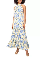 Women's Floral Printed Halter Chalis Dress