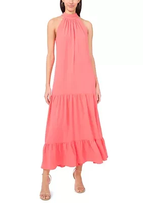 Women's Solid Halter Challis Dress