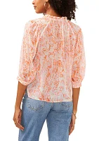 Women's 3/4 Sleeve Paisley Split Neck Blouse