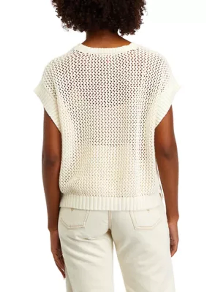 Women's Short Drop Shoulder Open Stitch Sweater