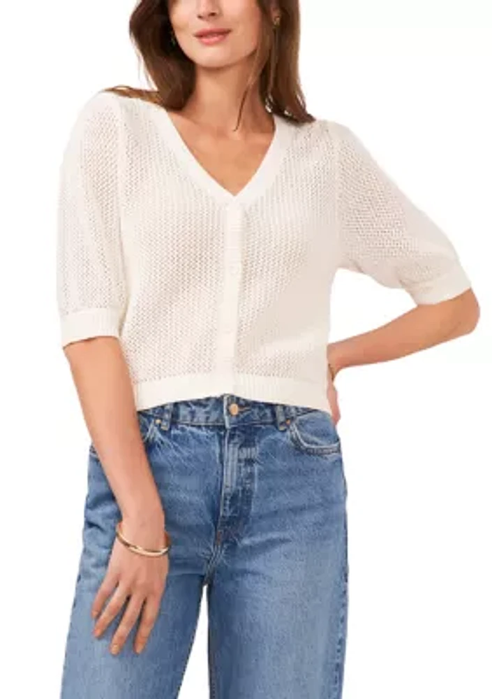 Women's V-Neck Pointelle Cardigan