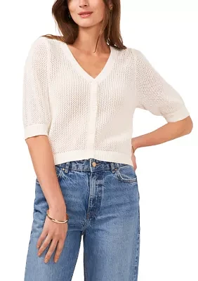 Women's V-Neck Pointelle Cardigan