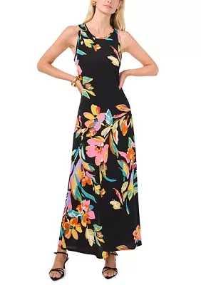 Women's Sleeveless Floral Printed Midi Dress