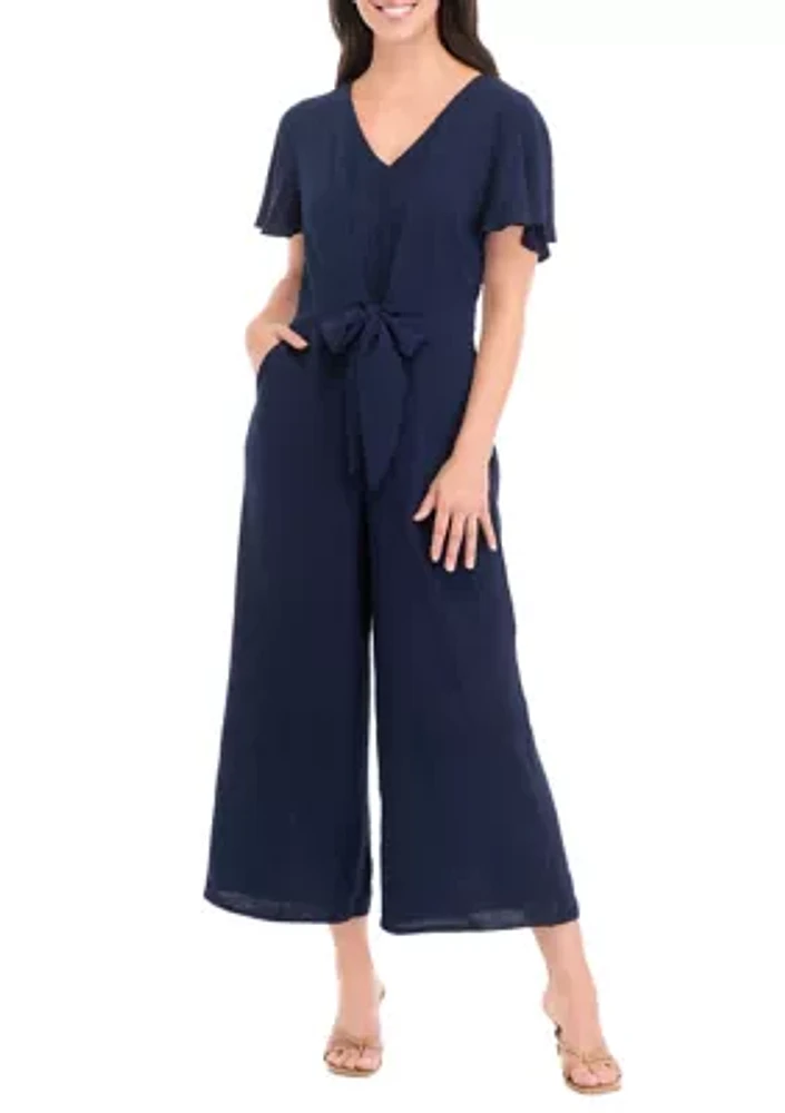 Women's Short Sleeve Tie Waist Jumpsuit