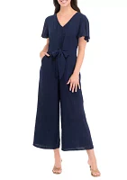 Women's Short Sleeve Tie Waist Jumpsuit