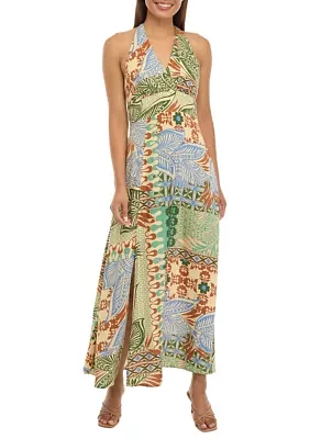 Women's Tropical Print Halter Dress