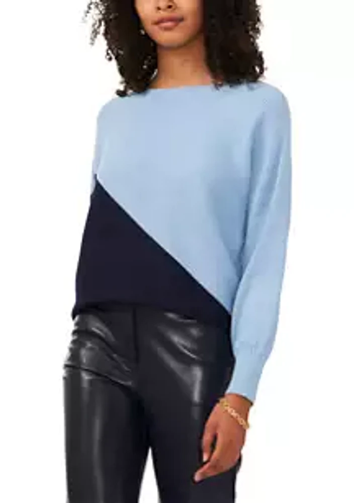 Vince Camuto Women's Dolman Sleeve Asymmetrical Color Block Sweater