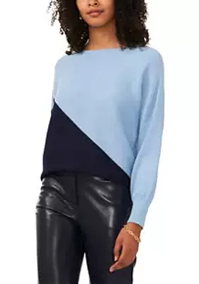 Vince Camuto Women's Dolman Sleeve Asymmetrical Color Block Sweater