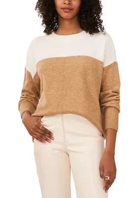 Women's Long Sleeve Color Block Crew Neck Sweater