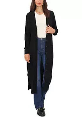 Vince Camuto Women's Long Sleeve V-Neck Button Front Duster Cardigan