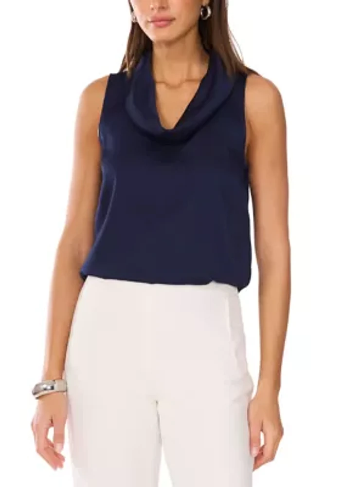 Women's Sleeveless Cowl Neck Solid Satin Blouse