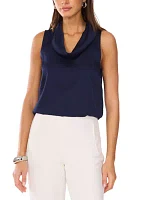 Women's Sleeveless Cowl Neck Solid Satin Blouse