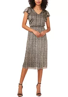 Women's Flutter Sleeve Foil Print Midi Dress