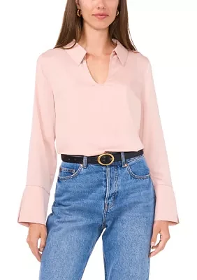 Women's Long Flutter Sleeve Collared Blouse