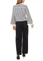 Women's Flare Sleeve Striped Tie Front Blouse