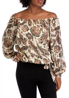 Women's Off the Shoulder Tie Waist Floral Blouse