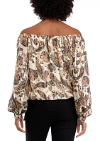 Women's Off the Shoulder Tie Waist Floral Blouse