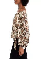 Women's Off the Shoulder Tie Waist Floral Blouse