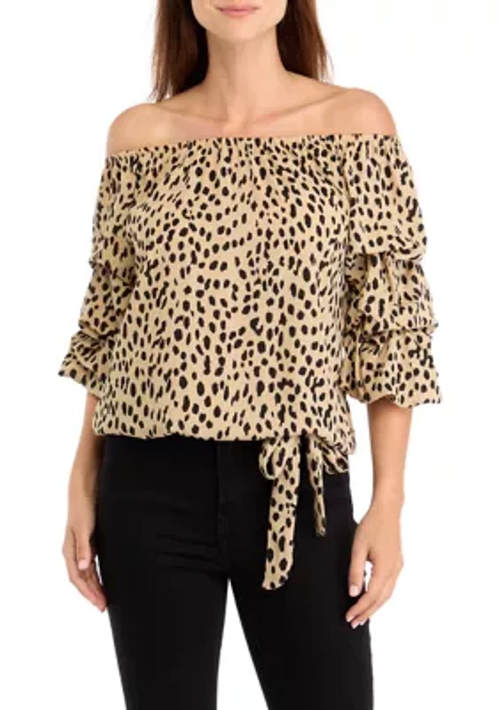 Women's Off the Shoulder Cha Sleeve Printed Blouse