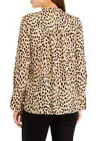 Women's Long Sleeve Split Neck Animal Print Blouse