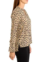 Women's Long Sleeve Split Neck Animal Print Blouse