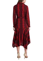 Women's Long Sleeve Printed Asymmetrical Hem Shirtdress