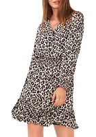 Women's Ruffle Cuff Animal Print Wrap Dress