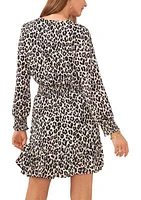 Women's Ruffle Cuff Animal Print Wrap Dress