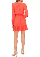 Women's V-Neck Overlap Dress with Smocking