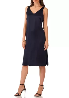 Women's Sleeveless V-Neck Midi Satin Dress