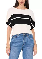 Women's Short Dolman Sleeve Stripe Sweater