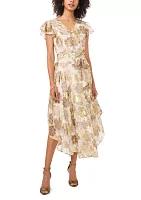 Women's Flutter Sleeve Floral Print Wrap Dress