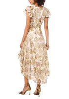 Women's Flutter Sleeve Floral Print Wrap Dress