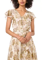 Women's Flutter Sleeve Floral Print Wrap Dress