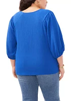 Plus 3/4 Puff Sleeve Knit Top