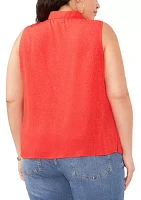 Plus Sleeveless Split Neck Ruffle Front Blouse with Tie