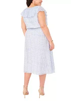 Plus V-Neck Smocked Waist Midi Dress with Ruffles