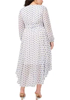 Plus V-Neck Tie Wais Printed Maxi Dress