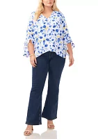 Plus V-Neck Blouse with Double Layer Hem